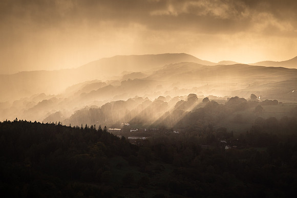 Passing showers over Coniston Village